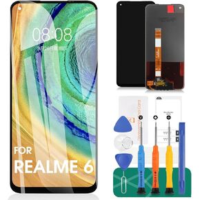 for Realme 6 Screen Replacement for Oppo Realme 6 LCD Digitizer Repair Kits for Realme 6 RMX2001 Touch Screen Display Assembly Replacement Black