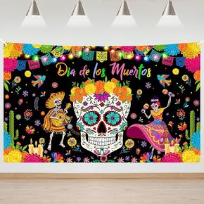 Mocsicka Day of The Dead Banner Mexican Dia DE Los Muertos Backdrop Sugar Skull Tombstone Fiesta Marigold Carnival Dress-up Day of The Dead Party Decorations Photo Booth Props