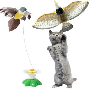 Arrebol Bird Toy for Pet Cats, Simulation Bird Interactive Cat Toy for Indoor Cats Electric Door Ceiling Toy Supplies for Cat+360°Rotating Kitten Toy Fun Flying Bird Cat Play Chase Toys