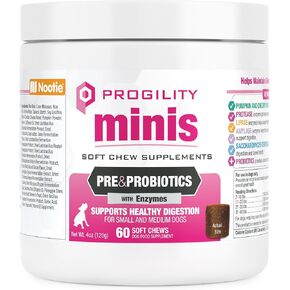 Nootie Progility Mini Pre & Probiotic Supplement, Digestive Aid Supplement for Dogs, 60 Soft Chews per Container