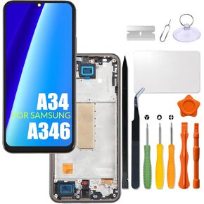 Replacement for Samsung Galaxy A34 LCD Screen with Frame INCELL for Samsung A34 5G A346E A346B A346M Touch Screen Digitizer Assembly LCD Display with Repair kit(No Figerprint Function)