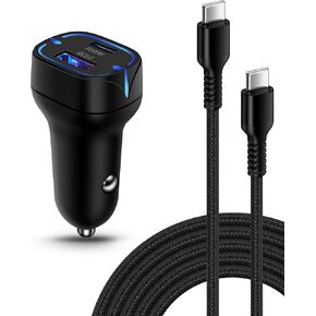 iPhone 16 Pro Car Charger USB C for Apple iPhone 16 Plus, Dual Port 38W Cigarette Lighter Type C Car Charger Adapter for Samsung Galaxy A15 5G A25 A55 A35 S24 C Fast Charging Auto Cable-3ft