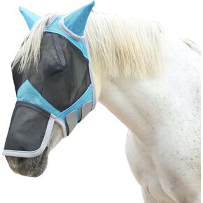 Horse Fly Mask with Ears and Long Nose, Fine Mesh UV Protection Fly Mask for Horses Red Full