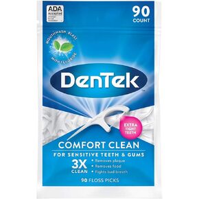 DenTek Comfort Clean Floss Picks for Sensitive Teeth, Soft and Silky Ribbon, 90 count Each (Pack of 6)