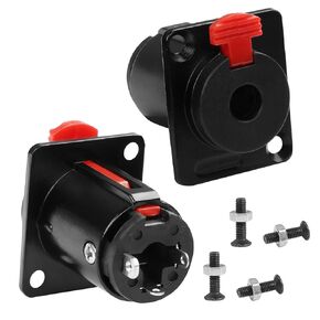 QIANRENON Locking 6.35mm Panel Mount Solder Adapter Lock TRS 6.35mm Female Audio Soldering Connector Locked 3 Pole 1/4 Stereo Soldered Socket,D Type/XLR Panel Mount, for Guitar Speaker Amplifier,2Pcs