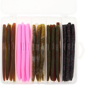 OriGlam 30pcs Soft Plastic Bait Bass Fishing Lure, Senko Worms Wacky Worm Rig Worms Fishing Lure Kit for Bass Trout Salmon Walleye Fishing Worms Lures