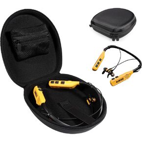 CaseSack Case for DEWALT Wireless Bluetooth Neckband Headphones and 2-in-1 Neckband Bluetooth Headphones w/Built-in Speakers (Black with Yellow Zip)