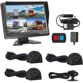 كاميرا احتياطية VSYSTO 4CH HD 1080P، كاميرا قياس 10.1 بوصة لشاحنة داش لشاحنة نصف مقطورة فان جرار RV، كاميرات أمامية وجانبية وخلفية، نظام تحديد المواقع العالمي، عدسة رؤية ليلية بالأشعة تحت الحمراء، مستشعر درجة الحرارة