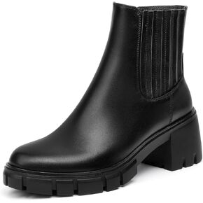 Sasuwa Women's Chelsea Boots Lug Sole Chunky Heel Slip on Ankle Booties