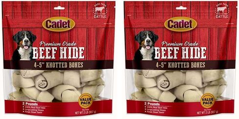 Cadet Premium Grade Beef Hide for Dogs, Long Lasting Rawhide Knotted Bones Single Ingredient Dog Chews, 4"-5" Dog Bones, 2 Pounds in Kuwait