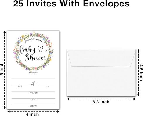 مجموعة دعوات استحمام الطفل، ألعاب سحب الحفاضات، كتب للطفل، زهور برية أرجوانية تكشف عن جنس الطفل، بطاقات دعوة، كل تصميم 25 بطاقة و25 ظرفًا (إجمالي 100 مجموعة) - BABYSET-008 in Kuwait