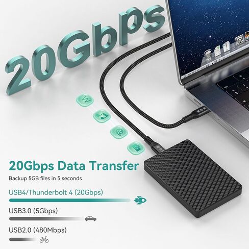 Thunderbolt 4 Cable Long 10FT 40Gbps High Speed USB C Cable Supports 100W Charging and 8K Display Compatible with Thunderbolt 3/ USB4 Monitor, MacBook Pro, iPad and More in Kuwait