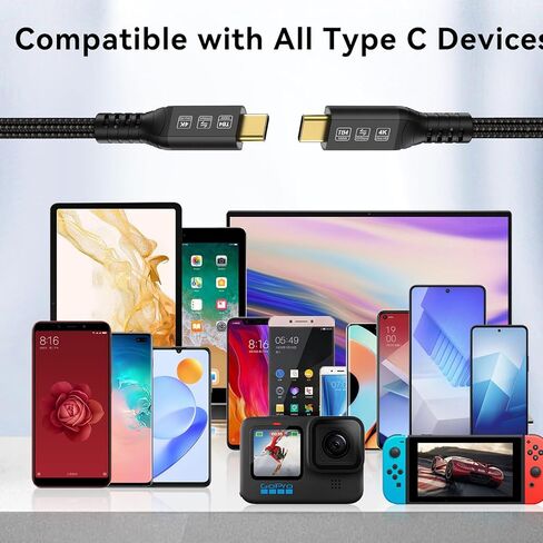 Thunderbolt 4 Cable Long 10FT 40Gbps High Speed USB C Cable Supports 100W Charging and 8K Display Compatible with Thunderbolt 3/ USB4 Monitor, MacBook Pro, iPad and More in Kuwait
