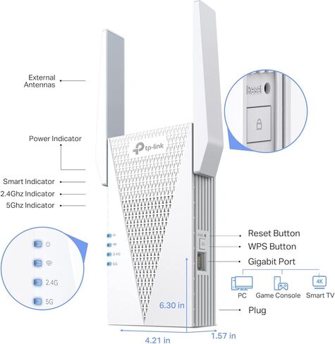 TP-Link AX5400 WiFi 6 Range Extender with Ethernet Port | Internet Signal Booster for Home | Tri-Band Wireless Repeater Amplifier | Built In Access Point Mode | APP Setup | OneMesh Compatible (RE815X) in Saudi Arabia