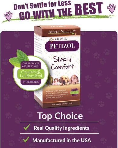 Amber NaturalZ Petizol Simply Comfort Herbal Supplement for Dogs, Bird, Rabbit | Support for Occasional Discomforts and Normal Body Temperature | 1 Fluid Ounce Glass Bottle | Manufactured in The USA in Kuwait