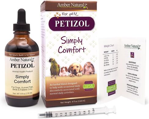 Amber NaturalZ Petizol Simply Comfort Herbal Supplement for Dogs, Bird, Rabbit | Support for Occasional Discomforts and Normal Body Temperature | 1 Fluid Ounce Glass Bottle | Manufactured in The USA in Kuwait
