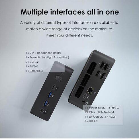 Mini PC N7A Intel Core i5-12450H up to 4.4GHz (8C/12T), 16GB DDR4 RAM 512GB NVMe SSD Windows 11 Pro Computers, USB 3.2/Type-C/WiFi 6/BT5.2/RJ45 2.5G/4K Triple Display Desktop PC in Saudi Arabia