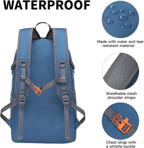 حقيبة ظهر MIYCOO خفيفة الوزن للغاية وقابلة للتعبئة للسفر والتخييم، حقيبة ظهر للمشي لمسافات طويلة سعة 45 لتر مقاومة للماء وقابلة للطي للرجال والنساء باللون الأسود in Kuwait