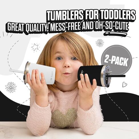 Kids Tumblers with Screw Lids - Tumbler, Stainless Steel Cups With Straws and & Straw Brush Adorable for 2 Pack (Cream & Brown, 12oz) in Kuwait