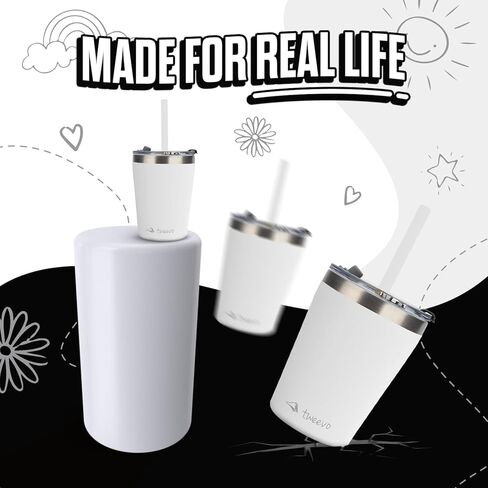 Kids Tumblers with Screw Lids - Tumbler, Stainless Steel Cups With Straws and & Straw Brush Adorable for 2 Pack (Cream & Brown, 12oz) in Kuwait