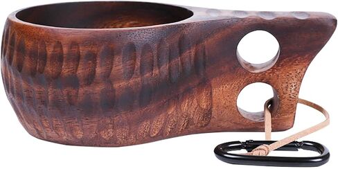 Kuksa Camping Mug Wooden Bushcraft Handcarved Cup, Nordic Style Coffee & Hiking Kuksa, Walnut, Straight Handle Style, 6.8 oz., 2.3" x 6.3" in Saudi Arabia