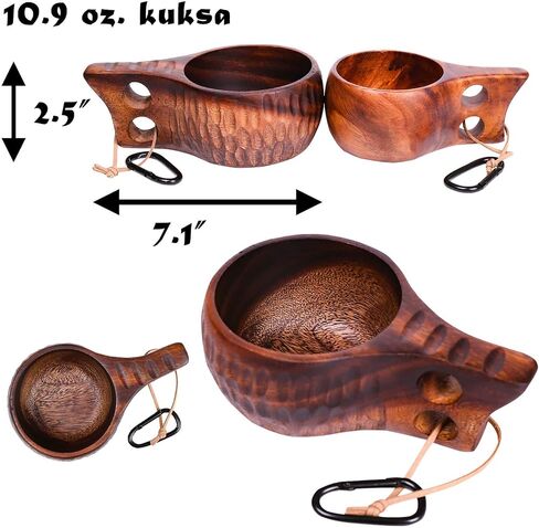 Kuksa Camping Mug Wooden Bushcraft Handcarved Cup, Nordic Style Coffee & Hiking Kuksa, Walnut, Straight Handle Style, 6.8 oz., 2.3" x 6.3" in Saudi Arabia