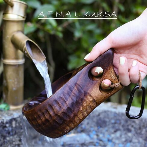 Kuksa Camping Mug Wooden Bushcraft Handcarved Cup, Nordic Style Coffee & Hiking Kuksa, Walnut, Straight Handle Style, 6.8 oz., 2.3" x 6.3" in Saudi Arabia