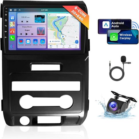 [8 CORE 2G+64G] راديو سيارة لسيارة Ford F150 Ford F150 F-150 2009 2010 2011 2012 مع Carplay اللاسلكي/Android Auto، 9 بوصة Android 13 IPS ستيريو للسيارة، بلوتوث، GPS، WiFi، SWC، DSP + كاميرا احتياطية عالية الدقة in Saudi Arabia