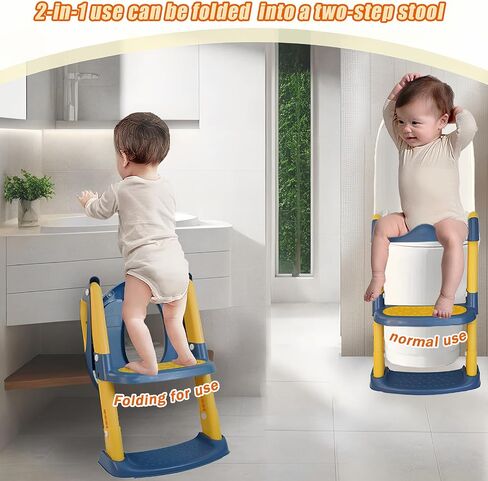 Potty Training Seat, Upgrade Toddler Toilet Seat for Toddler Toilet Seat Kids Boys Girls, 2 in 1 Potty Training 5-Position Adjustment with Suction Cup, Splash Guard Anti-Slip Pad Step Stool in Saudi Arabia