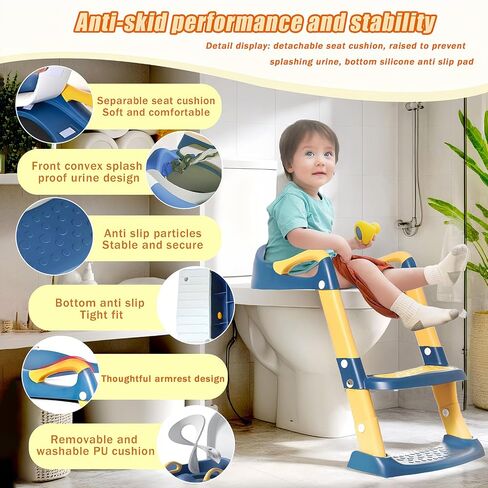 Potty Training Seat, Upgrade Toddler Toilet Seat for Toddler Toilet Seat Kids Boys Girls, 2 in 1 Potty Training 5-Position Adjustment with Suction Cup, Splash Guard Anti-Slip Pad Step Stool in Saudi Arabia