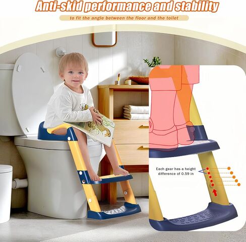 Potty Training Seat, Upgrade Toddler Toilet Seat for Toddler Toilet Seat Kids Boys Girls, 2 in 1 Potty Training 5-Position Adjustment with Suction Cup, Splash Guard Anti-Slip Pad Step Stool in Saudi Arabia