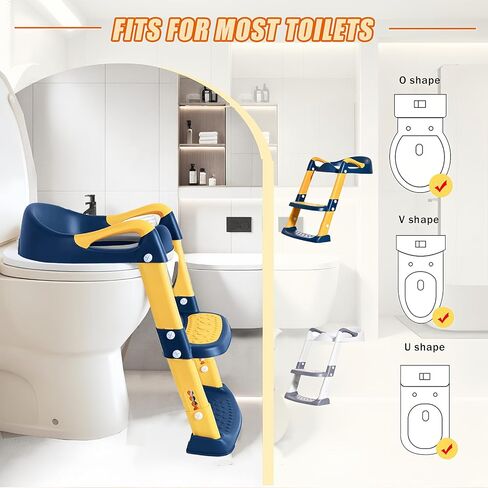 Potty Training Seat, Upgrade Toddler Toilet Seat for Toddler Toilet Seat Kids Boys Girls, 2 in 1 Potty Training 5-Position Adjustment with Suction Cup, Splash Guard Anti-Slip Pad Step Stool in Saudi Arabia