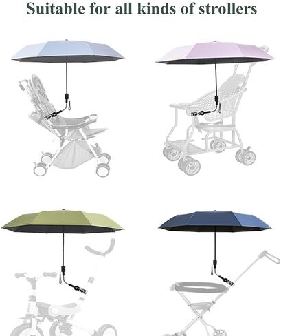 Universal Baby Stroller Sun Protection Parasol, with Umbrella Clip Fixing Device, UPF 90+ UV Protect Pushchair Sun Parasol (Silver) in Saudi Arabia