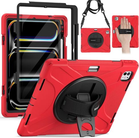 حافظة BRAECN لجهاز iPad Pro 13 بوصة 2024 مع حامل قلم رصاص وحزام يد يدور 360 درجة وغطاء مقاوم للصدمات لجهاز iPad Pro13 الجيل السابع M4 مع أشرطة كتف قابلة للتعديل in Saudi Arabia