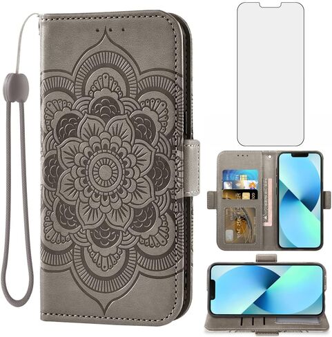 Compatible with iPhone 13 Mini 5.4 inch Wallet Case and Tempered Glass Screen Protector Flip Cover Card Holder Cell Phone Cases for iPhone13mini i-Phone 13minicase i iPhone13 13mini Women Rose Gold in Saudi Arabia