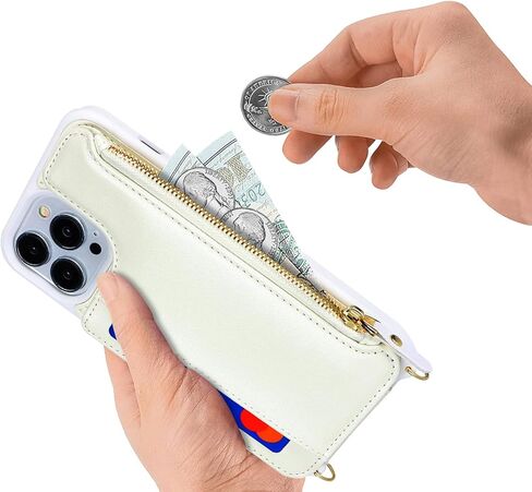 حافظة لهاتف iPhone 13 Pro Max مع حامل بطاقات بسحاب وحزام للنساء، حافظة هاتف iPhone 13 Pro Max متوافقة مع جلد البولي يوريثان وزر فليب مقاوم للصدمات للرجال - أرجواني in Kuwait