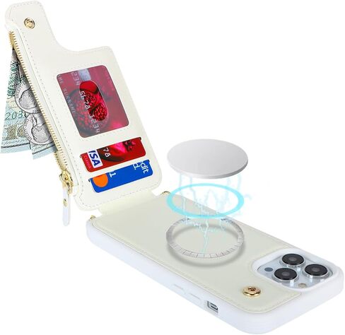 حافظة لهاتف iPhone 13 Pro Max مع حامل بطاقات بسحاب وحزام للنساء، حافظة هاتف iPhone 13 Pro Max متوافقة مع جلد البولي يوريثان وزر فليب مقاوم للصدمات للرجال - أرجواني in Kuwait