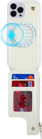 حافظة لهاتف iPhone 13 Pro Max مع حامل بطاقات بسحاب وحزام للنساء، حافظة هاتف iPhone 13 Pro Max متوافقة مع جلد البولي يوريثان وزر فليب مقاوم للصدمات للرجال - أرجواني in Kuwait