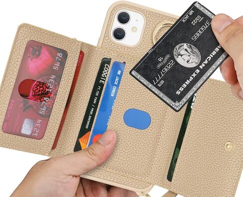 for iPhone 11 Pro Case with Card Holder,Phone Case for iPhone 11 Pro Case with Strap Crossbody Lanyard Stand Ring,iPhone 11 Pro Wallet Case for Women,Leather Zipper Pocket Case-Black in Kuwait