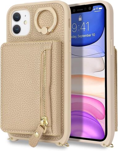 for iPhone 11 Pro Case with Card Holder,Phone Case for iPhone 11 Pro Case with Strap Crossbody Lanyard Stand Ring,iPhone 11 Pro Wallet Case for Women,Leather Zipper Pocket Case-Black in Kuwait