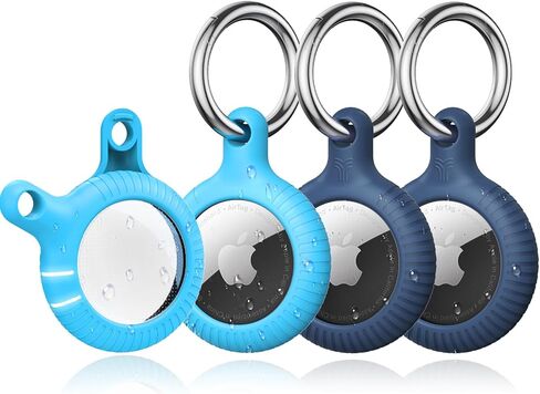 YOSH Air Tag Holder 4 Pack, Airtag Keychain Holder [Anti-Scratch] [Pet Chew Proof] [Twist Lock Design] Airtag Case with Metal Key Chain Ring for Kids, Dog, Luggage, Compatible with Apple Airtag, Black in Saudi Arabia