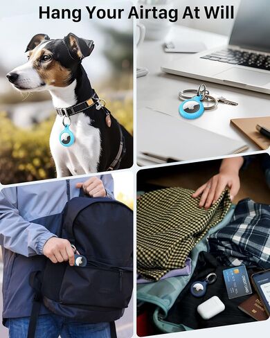 YOSH Air Tag Holder 4 Pack, Airtag Keychain Holder [Anti-Scratch] [Pet Chew Proof] [Twist Lock Design] Airtag Case with Metal Key Chain Ring for Kids, Dog, Luggage, Compatible with Apple Airtag, Black in Saudi Arabia