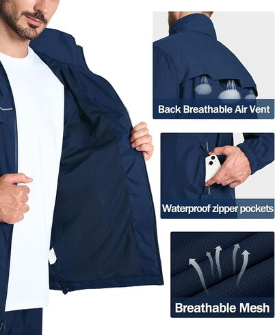 جاكيت المطر الرجالي من ZITY مقاوم للماء معطف واق من المطر خفيف الوزن بغطاء للرأس مناسب للجولف وصيد الأسماك والمشي لمسافات طويلة وركوب الدراجات in Kuwait