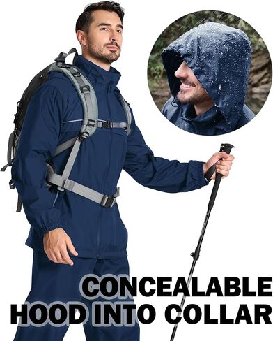 جاكيت المطر الرجالي من ZITY مقاوم للماء معطف واق من المطر خفيف الوزن بغطاء للرأس مناسب للجولف وصيد الأسماك والمشي لمسافات طويلة وركوب الدراجات in Kuwait