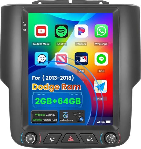 2 + 64 جيجابايت لسيارة Dodge Ram 2013-2018 Android 13 Car Stereo Wireless Carplay Android Auto، شاشة لمس 9 بوصات راديو GPS WiFi Bluetooth SWC Mic AHD كاميرا احتياطية in Saudi Arabia