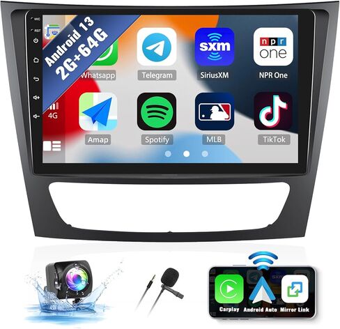 SIXWIN 1G+32G Android Car Stereo for Mercedes Benz E Class W211 E200 CLS W219 2002-2009 with Wireless CarPlay Android Auto 9 Inch Touchscreen Bluetooth GPS Navigation WiFi HiFi FM Backup Camera MIC in Saudi Arabia