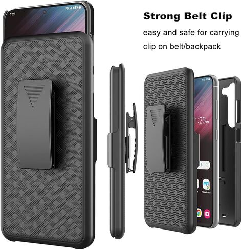 Galaxy S23 Case with Kickstand & Belt Clip Holster, Heavy Duty Shockproof Armor Protective Rugged Woven Pattern Hard Plastic Phone Cover for Samsung Galaxy S23 6.1" 2023, Black in Saudi Arabia