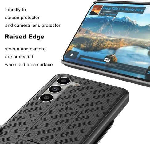 Galaxy S23 Case with Kickstand & Belt Clip Holster, Heavy Duty Shockproof Armor Protective Rugged Woven Pattern Hard Plastic Phone Cover for Samsung Galaxy S23 6.1" 2023, Black in Saudi Arabia