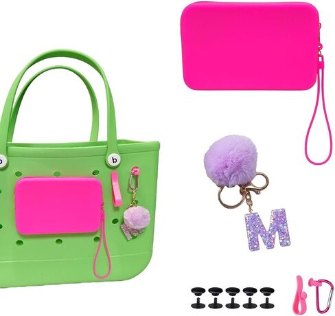 Silicone Phone Holder for Bogg Bag Accessories, Bogg Bag Accessories Inserts Contain 1x Large Capacity Silicone Zipper Bag, 1x Bogg Bag Charm, 2X Key Holders (Pink) in Saudi Arabia