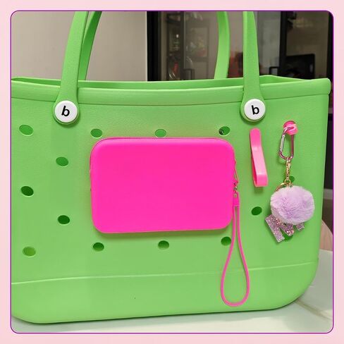 Silicone Phone Holder for Bogg Bag Accessories, Bogg Bag Accessories Inserts Contain 1x Large Capacity Silicone Zipper Bag, 1x Bogg Bag Charm, 2X Key Holders (Pink) in Saudi Arabia
